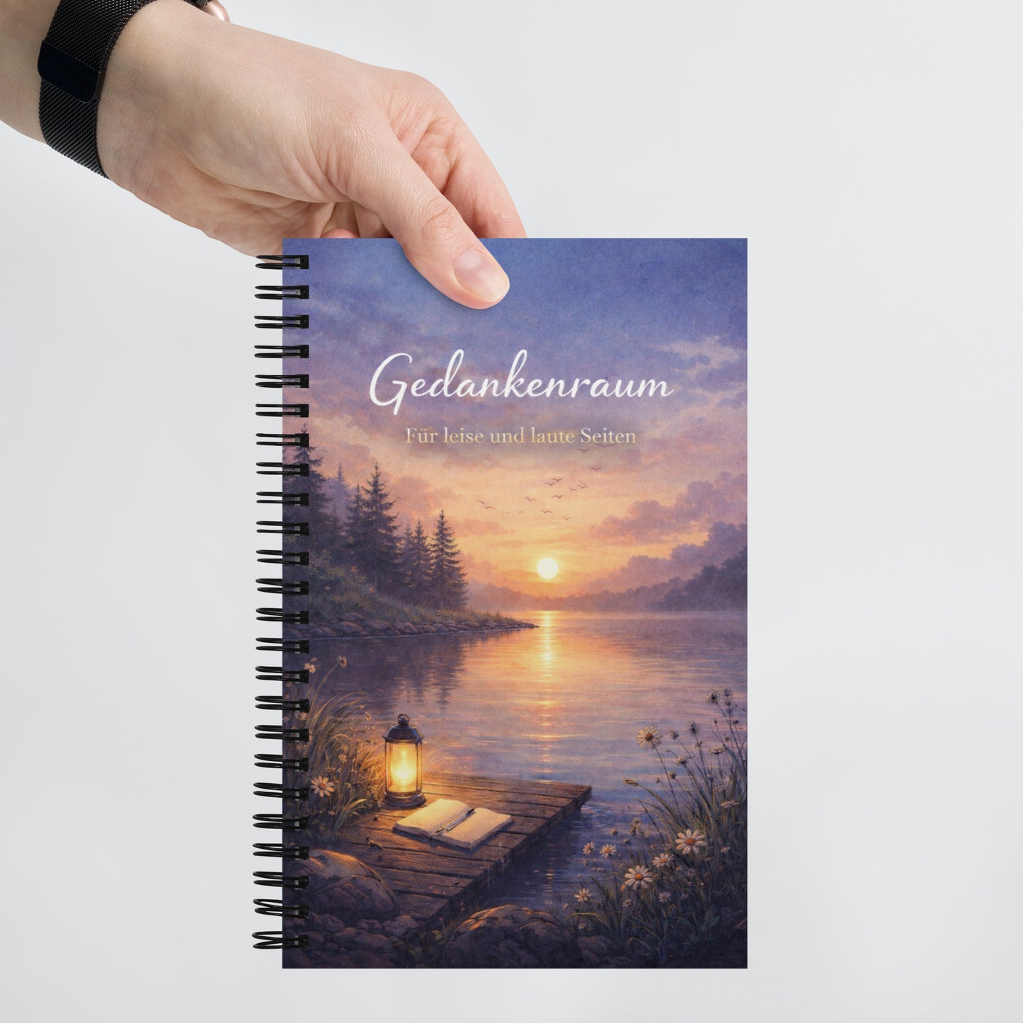 Notizbuch A5 „Gedankenraum" mit Softtouch-Beschichtung – zweite Frontansicht Spiralnotizbuch Notizraum.