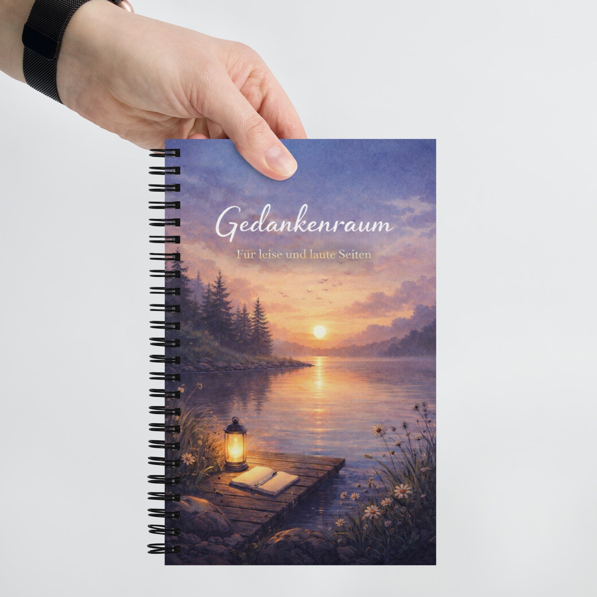 Notizbuch A5 „Gedankenraum" mit Softtouch-Beschichtung – zweite Frontansicht Spiralnotizbuch Notizraum.