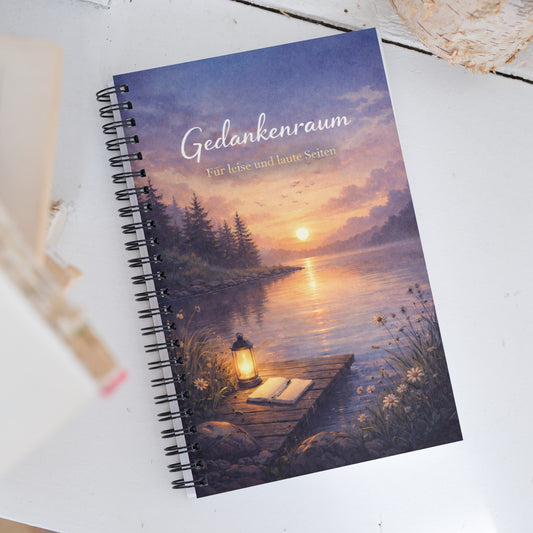 Kreatives Spiralnotizbuch A5 „Gedankenraum" – Frontansicht Softcover mit Metalldraht-Spiralbindung.