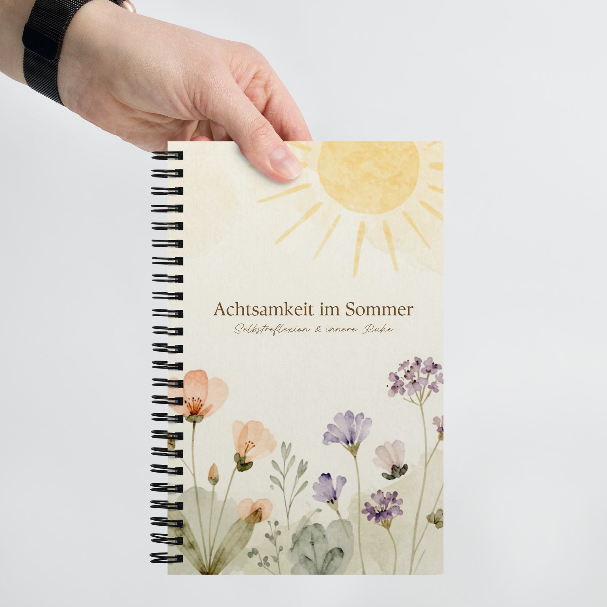 Kreatives Sommer-Notizbuch A5 mit Metalldraht-Spiralbindung – zweite Frontansicht Notizraum.
